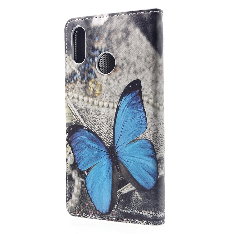 Patrón De Impresión Billetera Soporte De Cuero Funda Móvil Para Huawei Nova 3i / P Inteligente + - Mariposa Azul-2