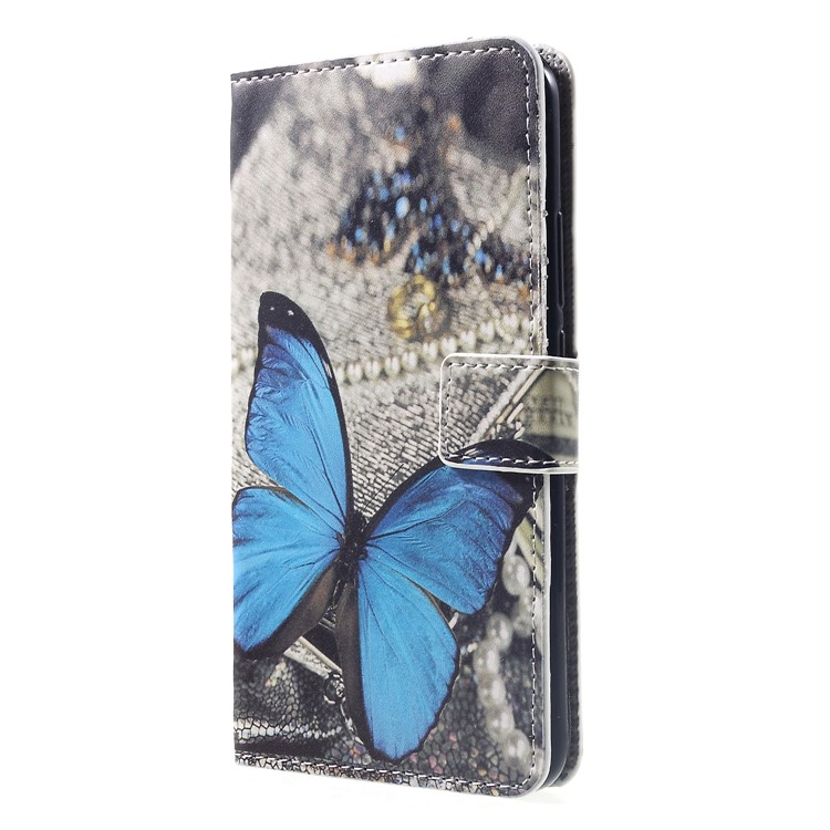 Patrón De Impresión Billetera Soporte De Cuero Funda Móvil Para Huawei Nova 3i / P Inteligente + - Mariposa Azul-3