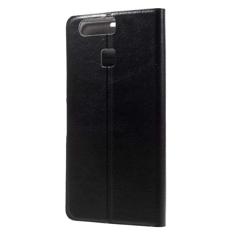 Crazy Horse Card Holder Stand Leather Case for Huawei P9 - Black-2