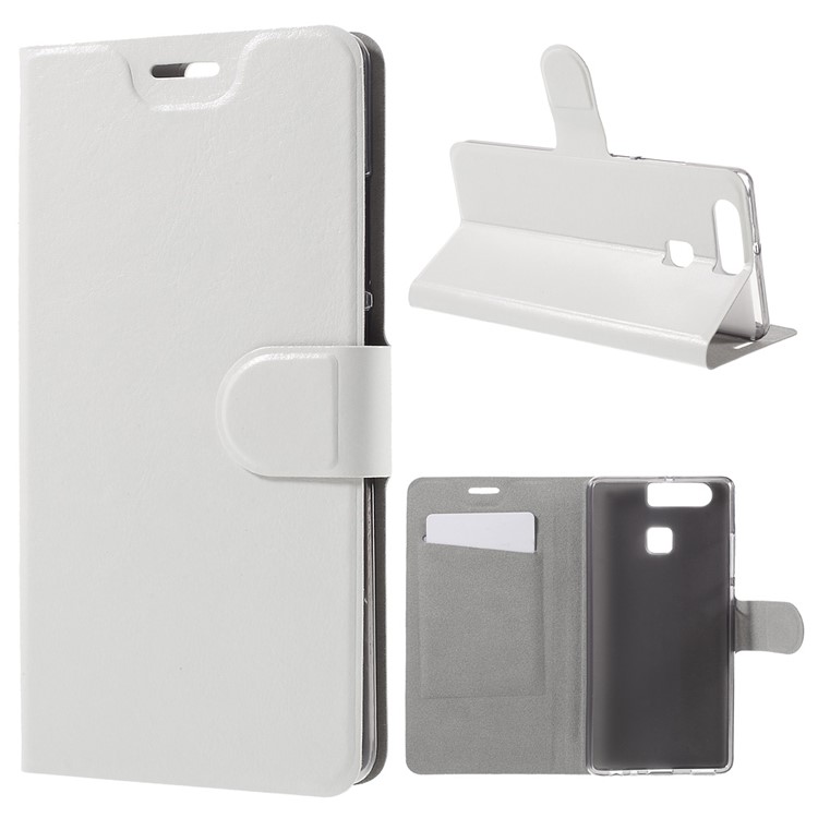 Crazy Horse Card Holder Stand Leather Cover for Huawei P9 - White-1