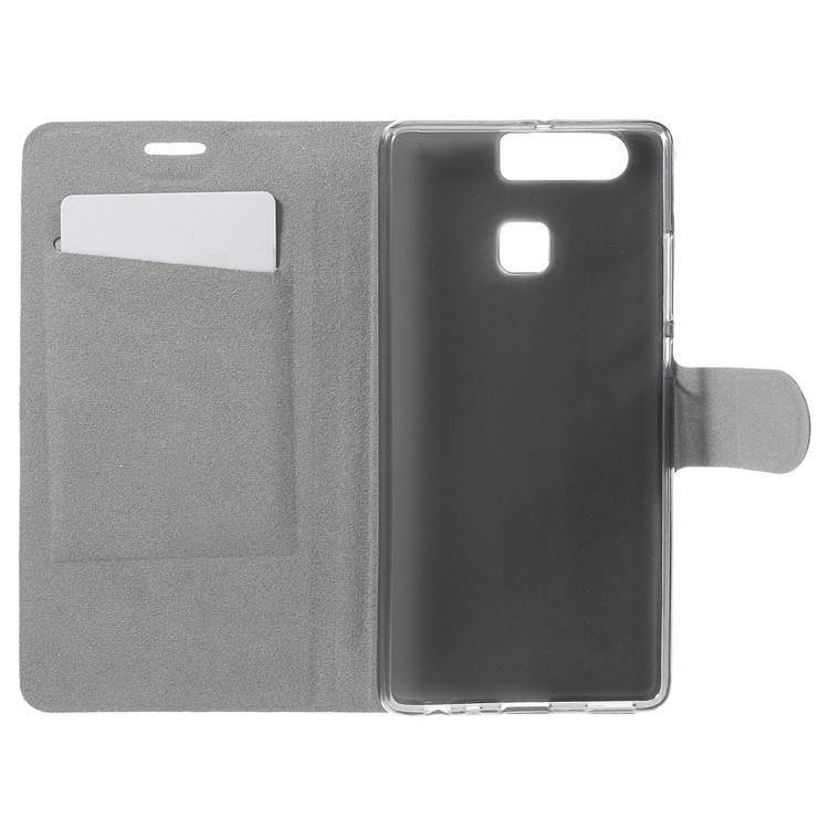Crazy Horse Card Holder Stand Leather Cover for Huawei P9 - White-6