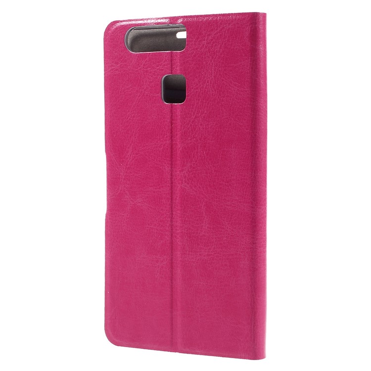 Crazy Horse Card Holder Leather Phone Case for Huawei P9 - Rose-2