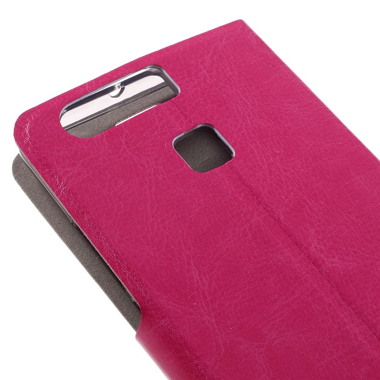 Crazy Horse Card Holder Leather Phone Case for Huawei P9 - Rose-8