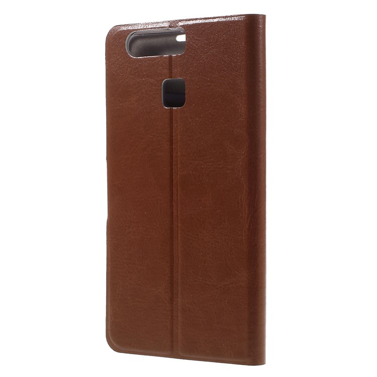 Crazy Horse Card Holder Leather Shell Cover for Huawei P9 - Brown-2