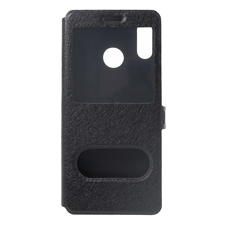 Silk Texture Dual Window PU Leather Phone Casing for Huawei nova 3 - Black-1