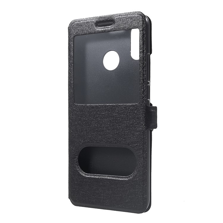 Silk Texture Dual Window PU Leather Phone Casing for Huawei nova 3 - Black-2