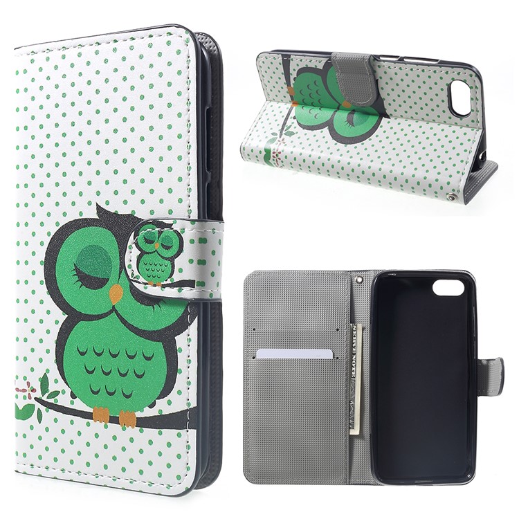 Pattern Printing PU Leather Magnetic Wallet Stand Case for Huawei Y5 (2018) / Y5 Prime (2018) / Honor 7s / Play 7 - A Sleeping Owl-1