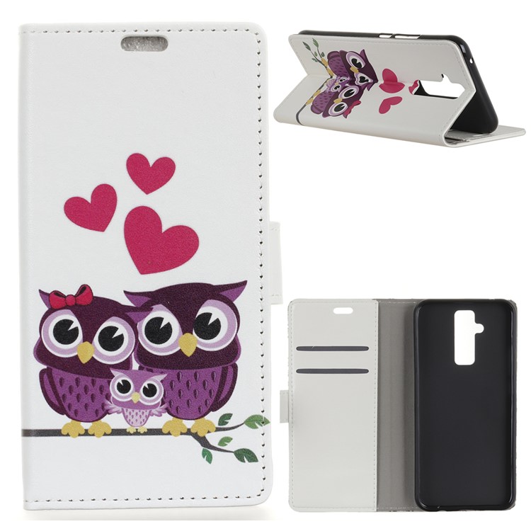 Pattern Printing Stand Leather Wallet Mobile Case for Huawei Mate 20 Lite / Maimang 7 - Sweet Owl Family-1