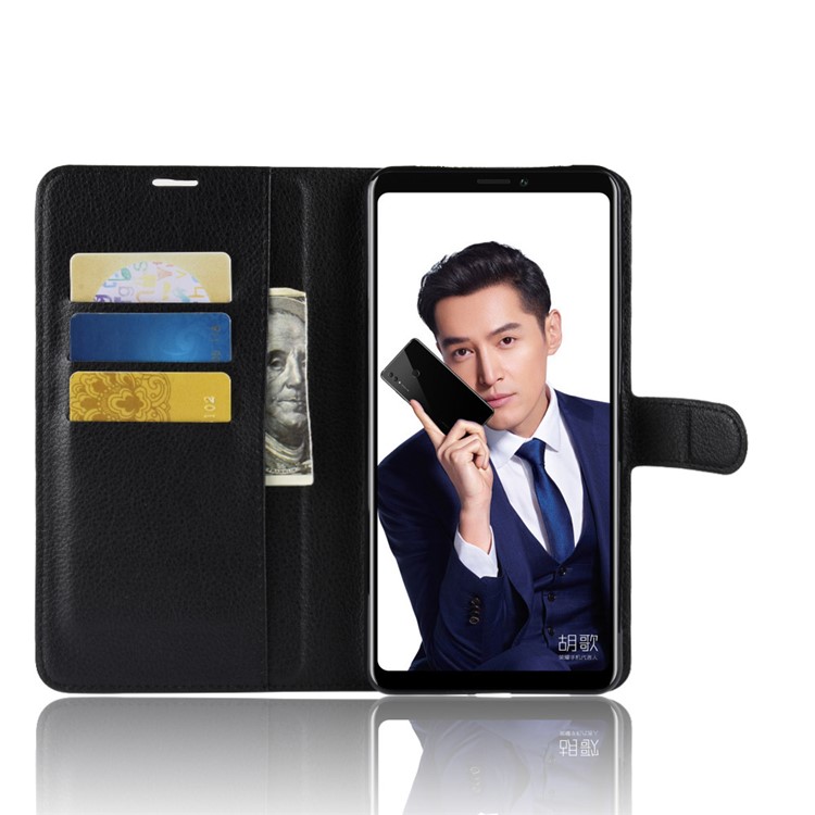 Litchi Skin Leather Wallet Casing for Huawei Honor Note 10 - Black-4