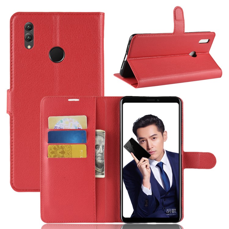 Litchi Skin Leather Wallet Cover for Huawei Honor Note 10 - Red-1