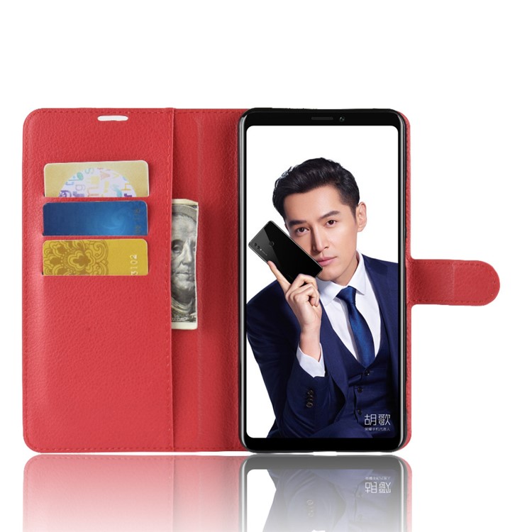Litchi Skin Leather Wallet Cover for Huawei Honor Note 10 - Red-4