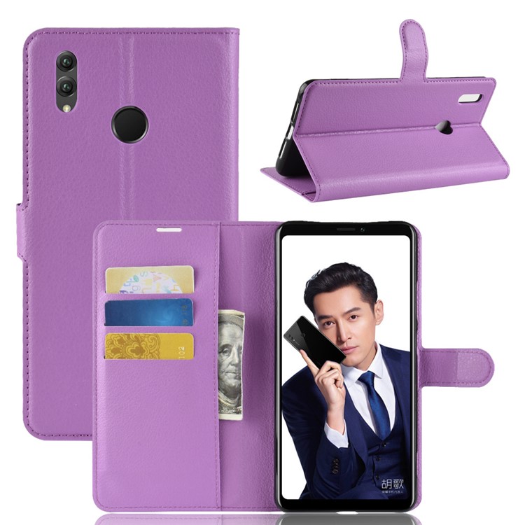 Litchi Skin Leather Wallet Cellphone Case for Huawei Honor Note 10 - Purple-1