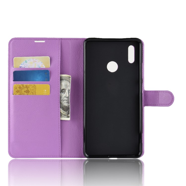 Litchi Skin Leather Wallet Cellphone Case for Huawei Honor Note 10 - Purple-3