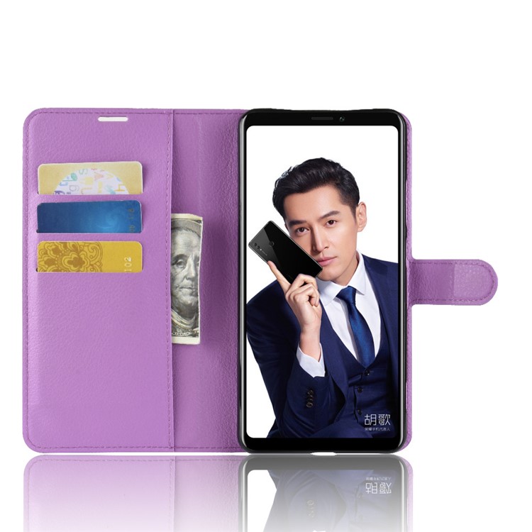 Litchi Skin Leather Wallet Cellphone Case for Huawei Honor Note 10 - Purple-4