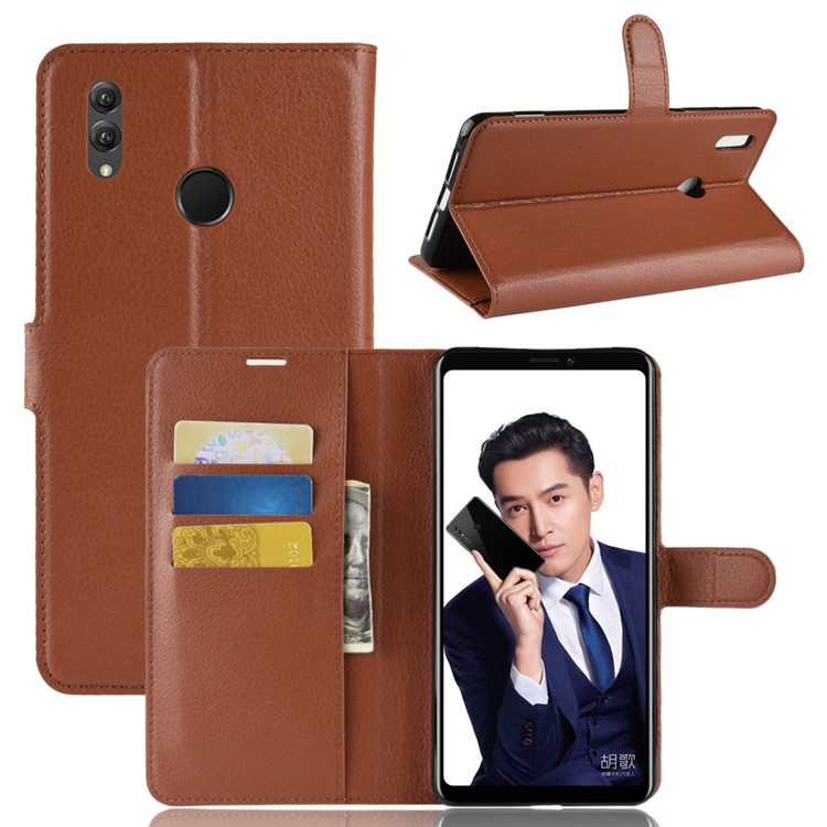 Litchi Skin Leather Wallet Cellphone Cover for Huawei Honor Note 10 - Brown-1