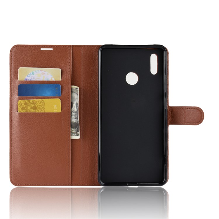 Litchi Skin Leather Wallet Cellphone Cover for Huawei Honor Note 10 - Brown-3