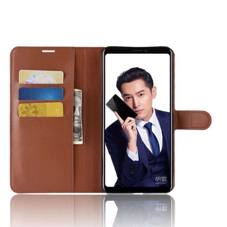 Litchi Skin Leather Wallet Cellphone Cover for Huawei Honor Note 10 - Brown-4