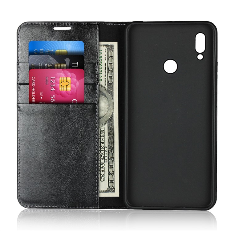 For Huawei Honor Note 10 Crazy Horse Genuine Leather Wallet Casing with Stand - Black-4