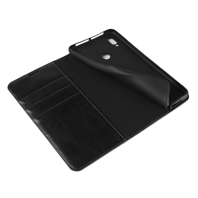 For Huawei Honor Note 10 Crazy Horse Genuine Leather Wallet Casing with Stand - Black-6
