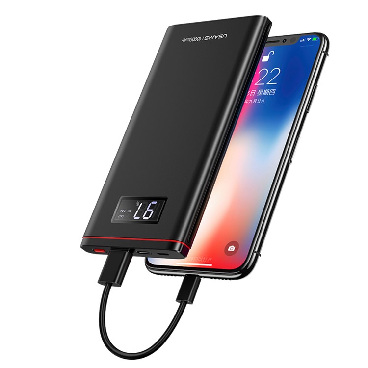 

USAMS US-CD62 PB6 Digital Display Type-C PD+QC3.0 10000mAh Fast Charge Power Bank with Type-C/Micro USB Dual Inputs, iPhone X