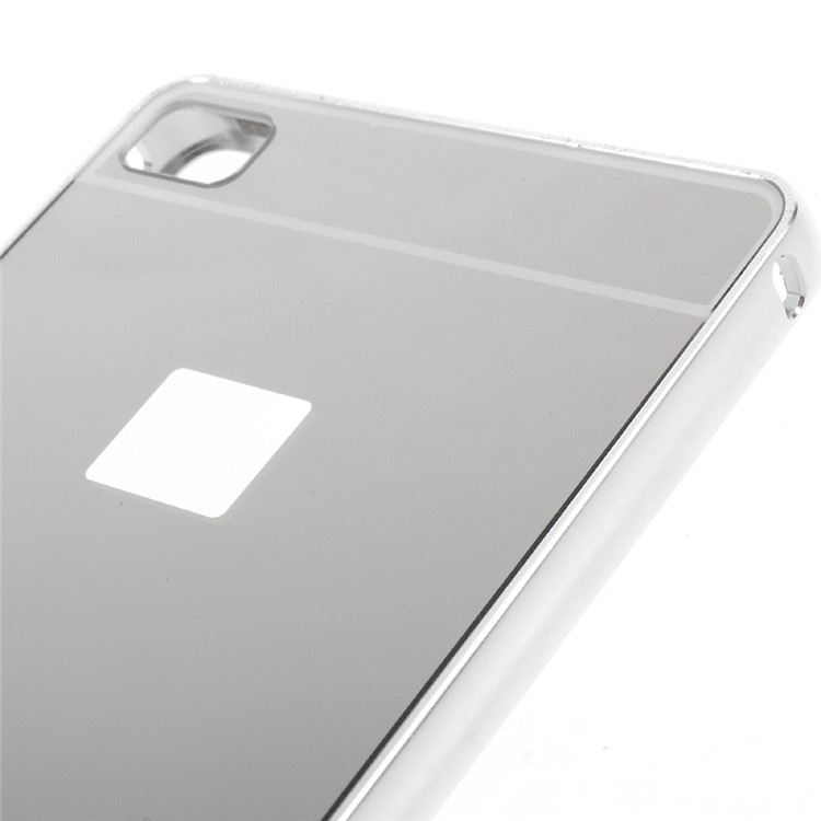 Metal Frame Mirror-like PC Back Case for Huawei Ascend P8 - Silver-4