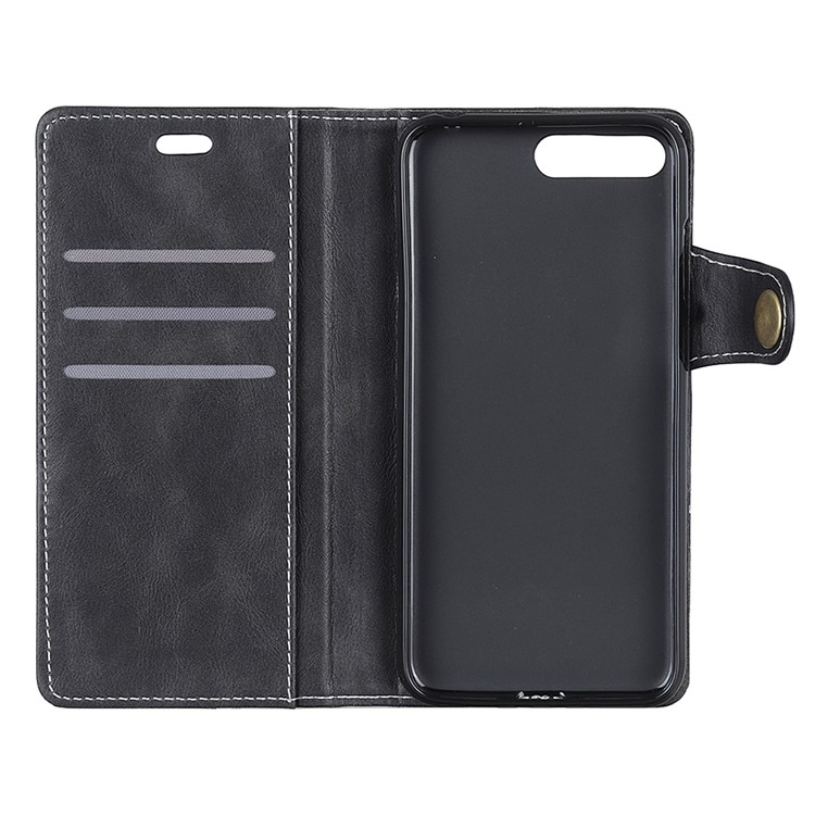 S-shape Textured PU Leather Wallet Phone Casing for Huawei Y6 (2018) / Honor 7A (without Fingerprint Sensor) - Black-8