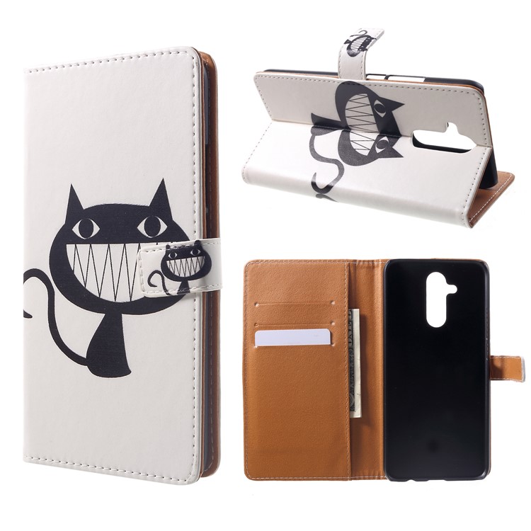 Pattern Printing Leather Wallet Stand Case for Huawei Mate 20 Lite - Black Cat-1