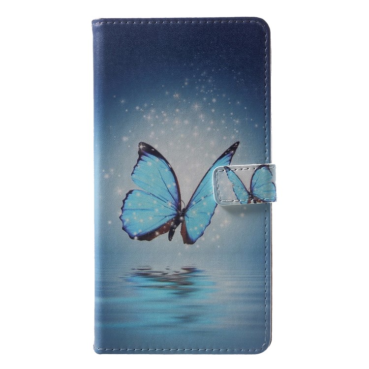 Pattern Printing Leather Wallet Stand Cell Phone Case for Huawei Mate 20 Lite - Blue Butterfly-1