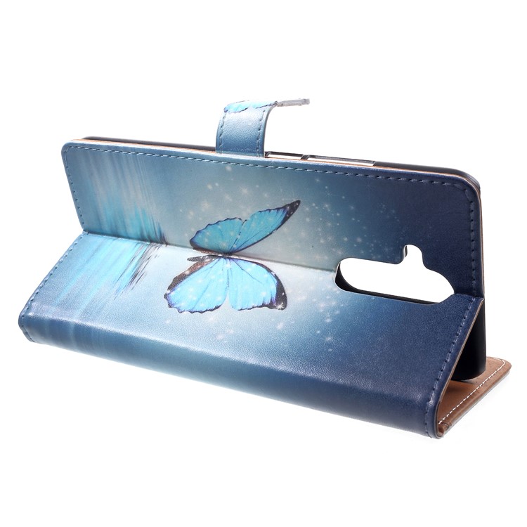 Pattern Printing Leather Wallet Stand Cell Phone Case for Huawei Mate 20 Lite - Blue Butterfly-4