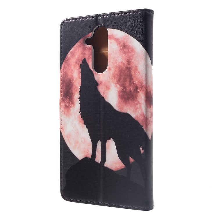 Pattern Printing Leather Wallet Stand Protective Case for Huawei Mate 20 Lite - Wolf Howling at the Moon-2