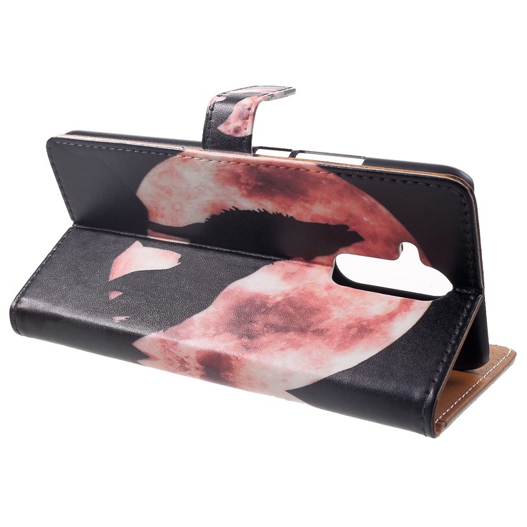 Pattern Printing Leather Wallet Stand Protective Case for Huawei Mate 20 Lite - Wolf Howling at the Moon-4