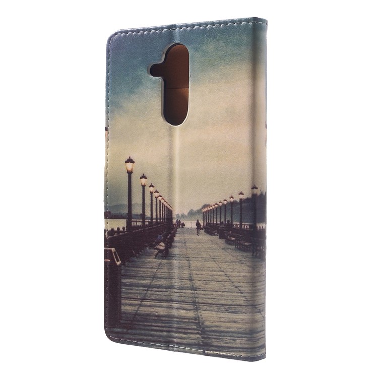 Pattern Printing Leather Wallet Stand Protective Shell for Huawei Mate 20 Lite - Dock at Sunset-2