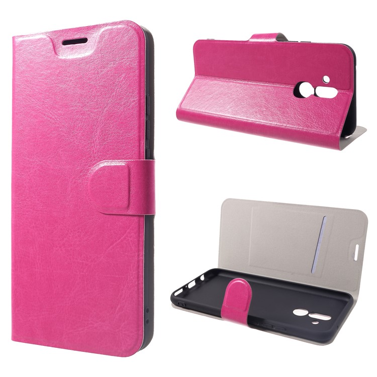 Crazy Horse Texture Stand Leather Card Holder Mobile Case (Built-in Steel Sheet) for Huawei Mate 20 Lite /Maimang 7 - Rose-1