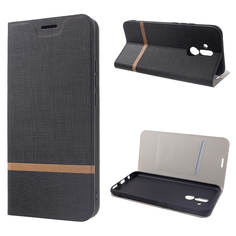 Cross Texture Leather Card Holder Phone Cover (Built-in Steel Sheet) for Huawei Mate 20 Lite / Maimang 7 - Black-1