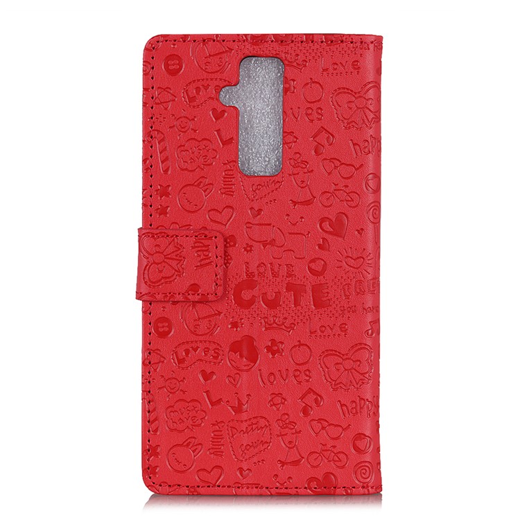 Cartera De Cuero De Dibujos Animados Graffiti Folio Billetera Móvil Con Soporte Para Huawei Mate 20 Lite - Rojo-7