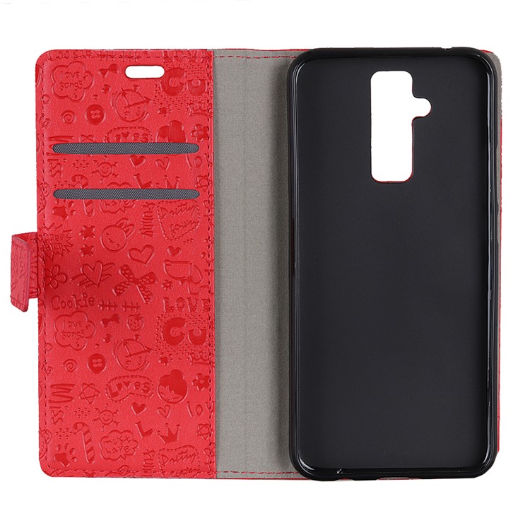 Cartera De Cuero De Dibujos Animados Graffiti Folio Billetera Móvil Con Soporte Para Huawei Mate 20 Lite - Rojo-8