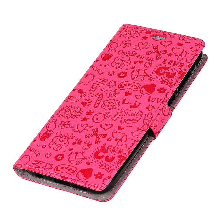 Cartoon Graffiti Folio Leather Wallet Mobile Casing with Stand for Huawei Mate 20 Lite - Rose-2