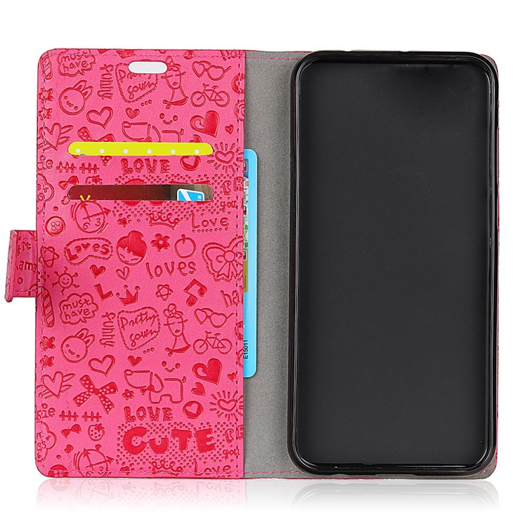 Cartoon Graffiti Folio Leather Wallet Mobile Casing with Stand for Huawei Mate 20 Lite - Rose-4