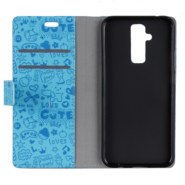 Caja Del Teléfono Móvil De La Cartera Del Cuero Del Folio Del Graffiti De La Historieta Con El Soporte Para Huawei Mate 20 Lite - Azul-8