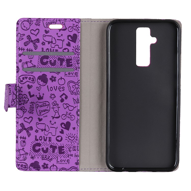 Cartoon Graffiti Folio Leather Wallet Cell Phone Case with Stand for Huawei Mate 20 Lite - Purple-8
