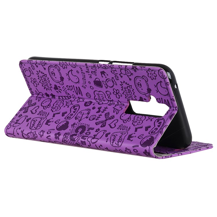 Cartoon Graffiti Folio Leather Wallet Cell Phone Case with Stand for Huawei Mate 20 Lite - Purple-9