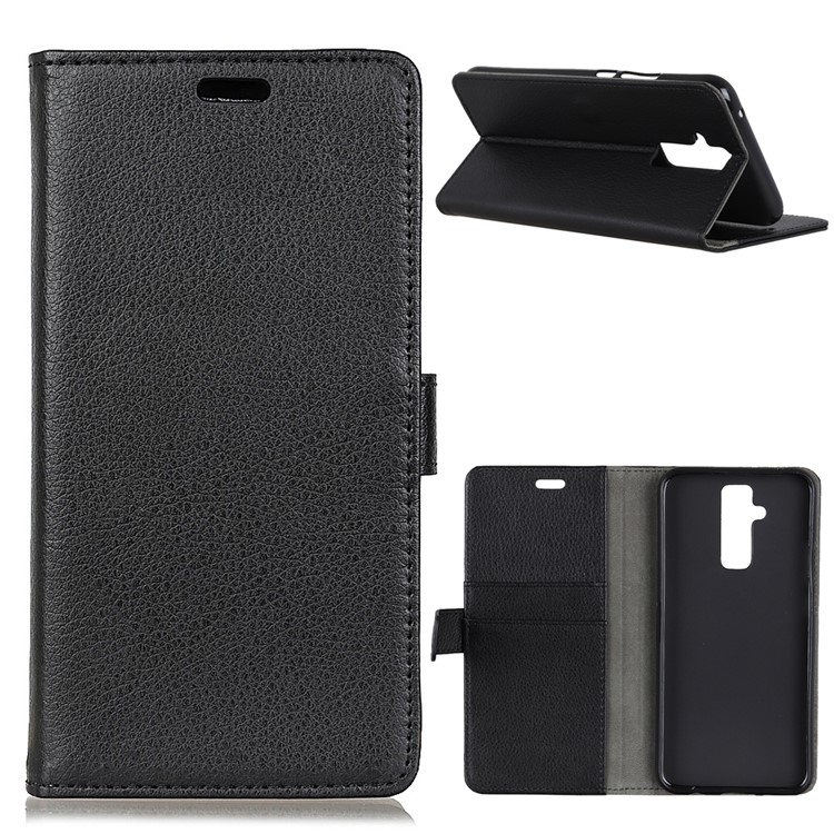 Litchi Texture Leather Wallet Stand Phone Case for Huawei Mate 20 Lite - Black-1