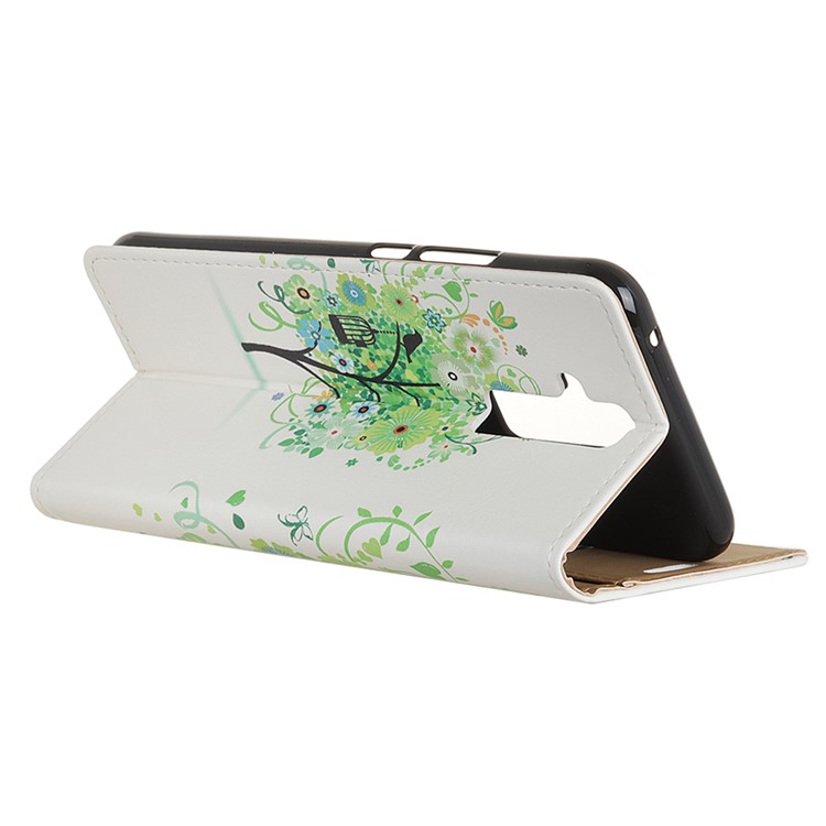 Für Huawei Mate 20 Lite Gemusterten Pu-leder Brieftasche Flip Abdeckung - Grüner Blumenbaum-6