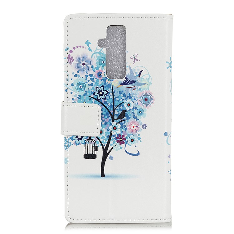 For Huawei Mate 20 Lite Patterned PU Leather Wallet Mobile Cover - Blue Flowers Tree Birdcage-5