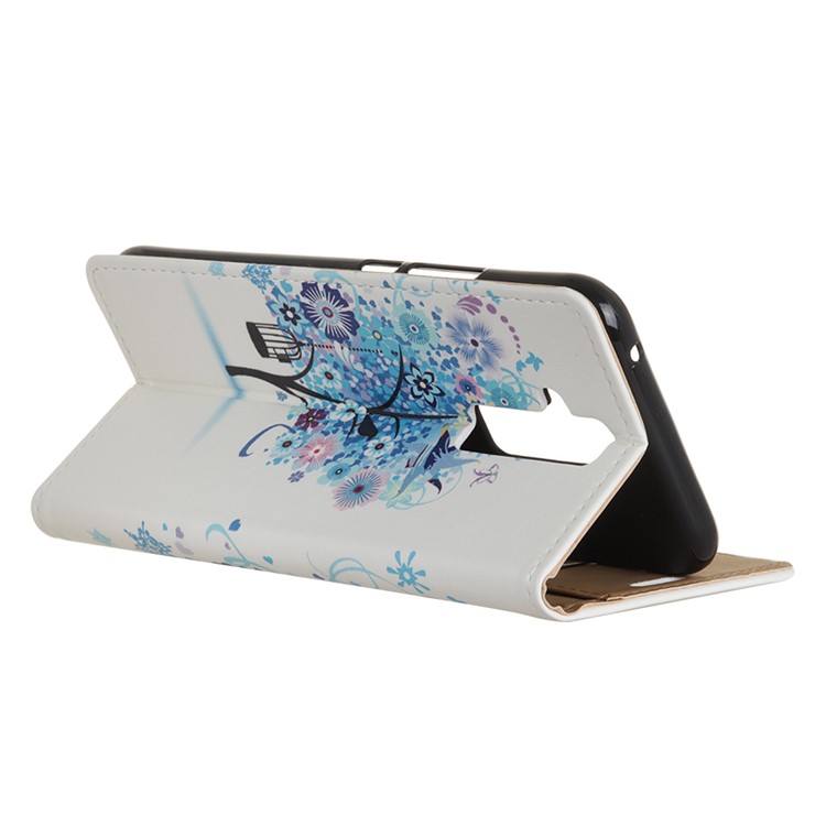 For Huawei Mate 20 Lite Patterned PU Leather Wallet Mobile Cover - Blue Flowers Tree Birdcage-6