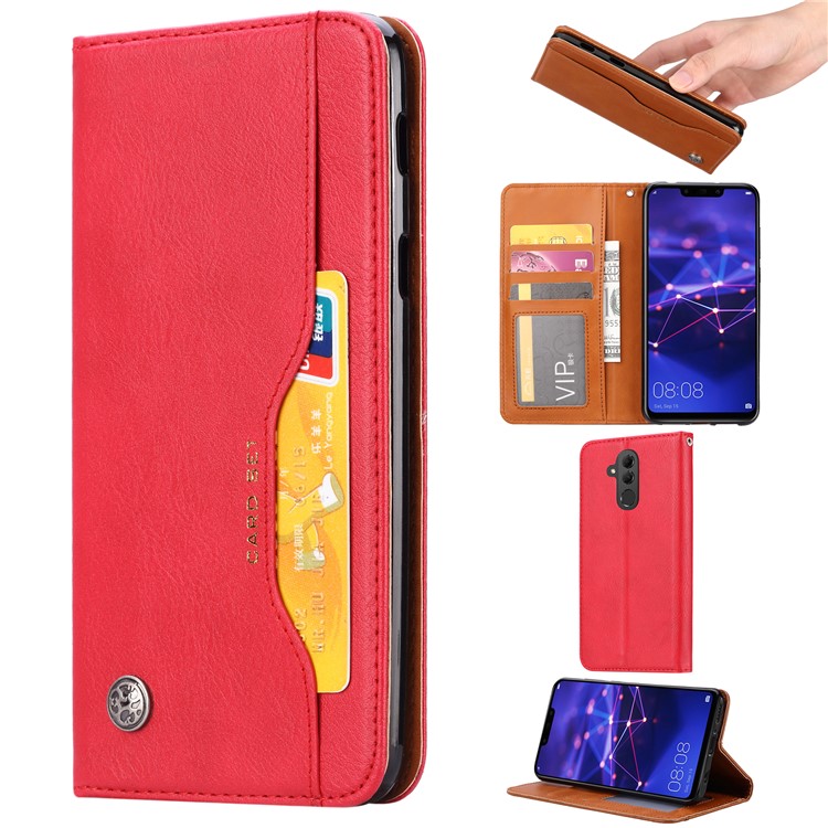 Auto-absorbed Leather Wallet Cover for Huawei Mate 20 Lite - Red-1