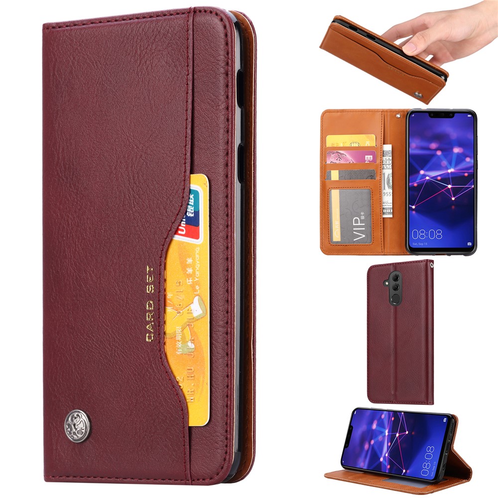Auto-absorbed Leather Wallet Phone Case for Huawei Mate 20 Lite - Wine Red-1