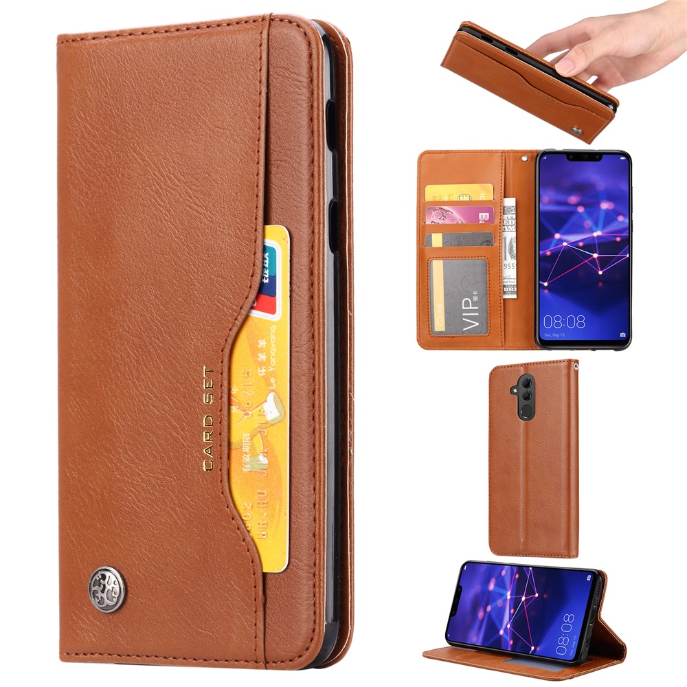 Auto-absorbed Leather Wallet Shell Case for Huawei Mate 20 Lite - Brown-1