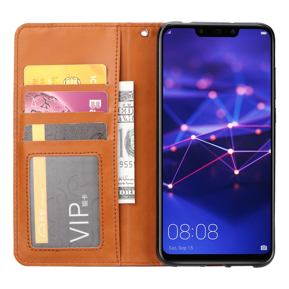 Auto-absorbed Leather Wallet Shell Case for Huawei Mate 20 Lite - Brown-6