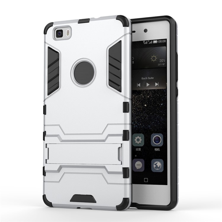 Kickstand PC TPU Phone Shell for Huawei Ascend P8 Lite - Silver-1